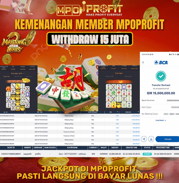 MPOPROFIT JACKPOT SLOT PGSOFT! KEMENANGAN MURNI DI (MAHJONG WAYS TOTAL RP 15.000.000,- LUNAS)