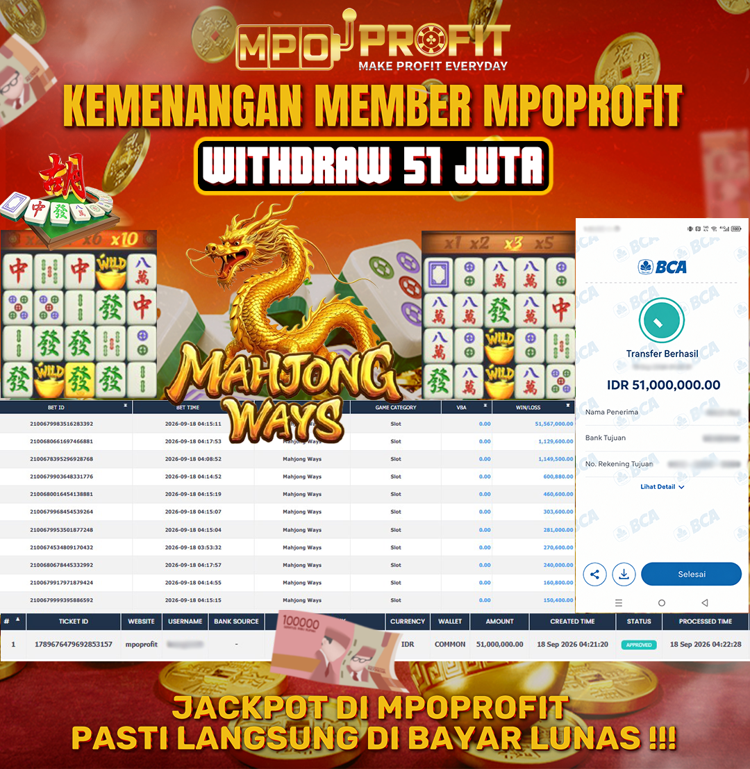 MPOPROFIT JACKPOT PGSOFT! KEMENANGAN MURNI DI (MAHJONG WAYS TOTAL 51.000.000,- LUNAS)